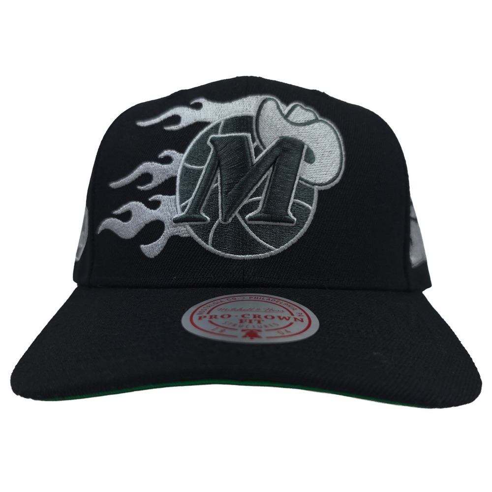 Dallas Mavs Mitchell & Ness NBA Pro Fit Snapback Hat Cap‎ 3D Logo Flames NWT